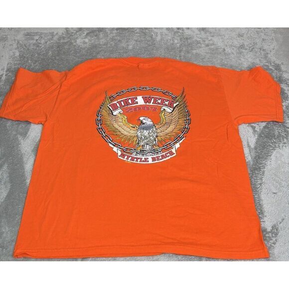 Vintage Y2K Myrtle Beach Bike Week Short Sleeve T Shirt Men's Size XL Orange - Picture 1 of 9